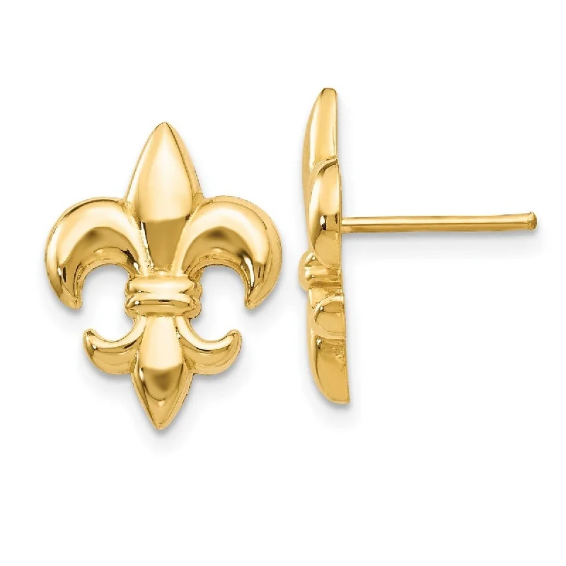 Curata 14k Yellow Gold 15x11mm Polished Small Fleur De Lis Post Earrings