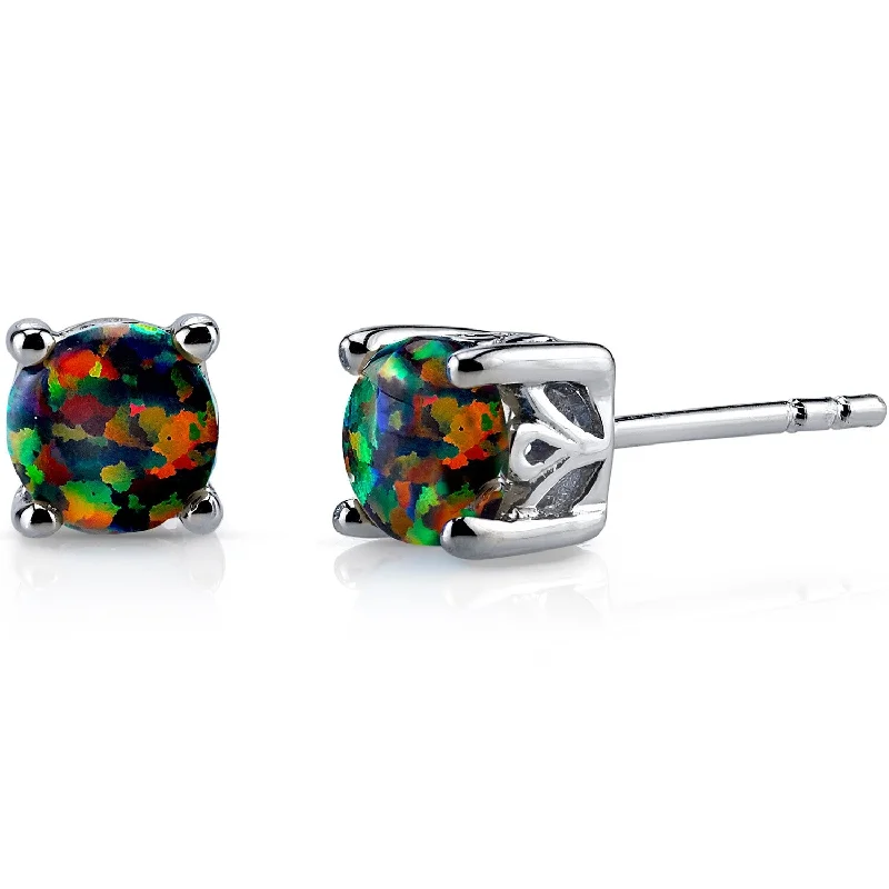 Sterling Silver 1.25ct Created Opal Round Stud Earrings