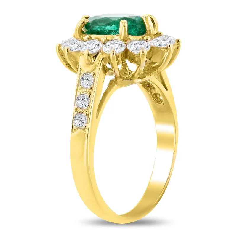 Auriya 18k Yellow Gold 1 3/8ct Emerald and 1 1/3ct TDW Diamond Ring