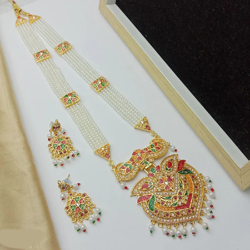 SP Jewellery Gold Plated Kundan Stone And Pearl Long Necklace Set