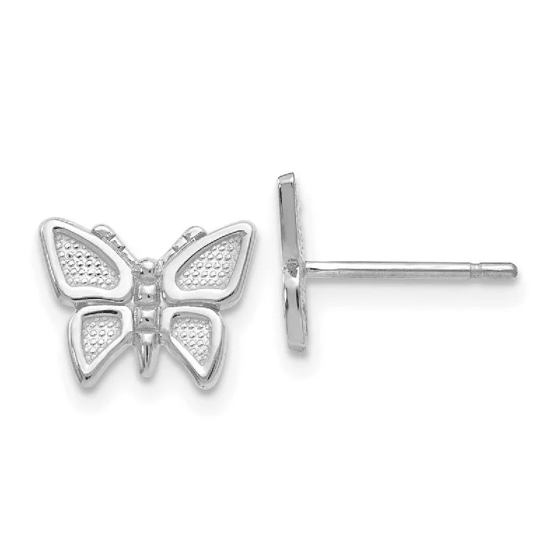 Curata 14k White Gold Textured Polished Flat back Post Earrings Butterfly Angel Wings Earrings - 7x9mm Wide