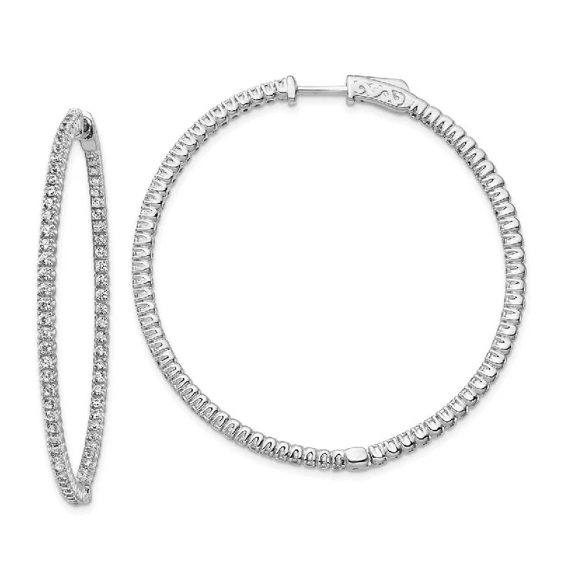 Curata 925 Sterling Silver Polished Safety clasp Rhodium Plated With CZ Cubic Zirconia Hinged Hoop Earrings