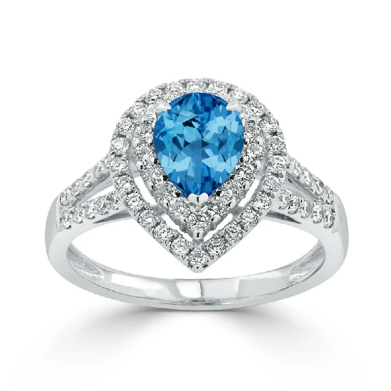 Auriya 1 1/3ct Pear-cut Blue Topaz and Halo Diamond Ring 5/8ctw 18K Gold