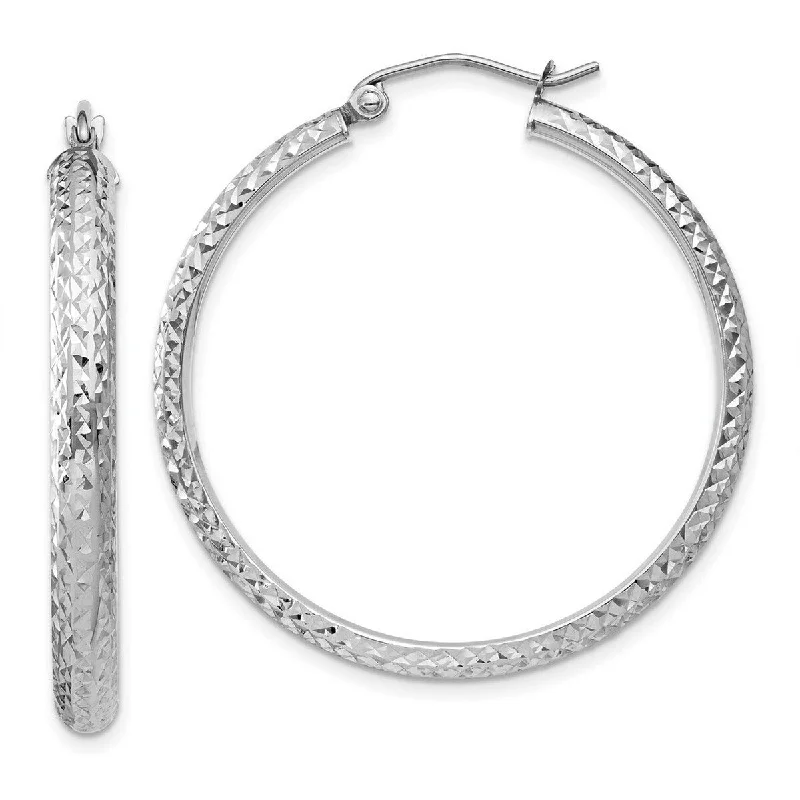 Curata 14k White Gold Sparkle Cut 3.5x34mm Hoop Earrings