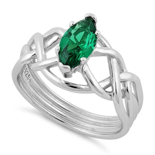 Sterling Silver Celtic Emerald Marquise CZ Ring