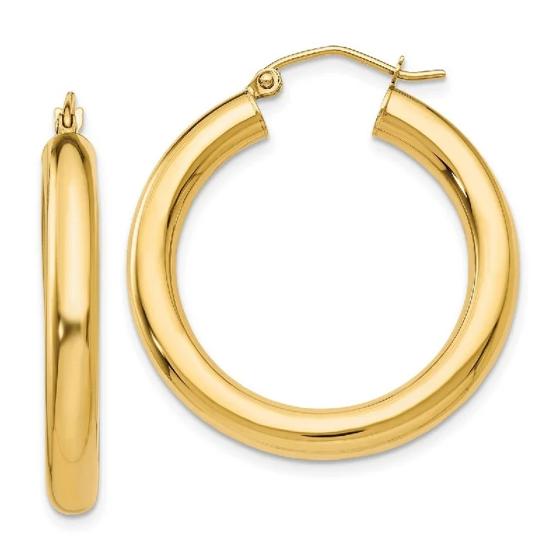 Curata 14k Yellow Gold Polished 4x30mm Round Hoop Earrings