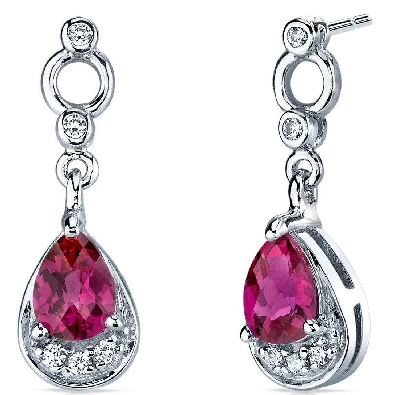 Sterling Silver 1.5ct Created Ruby Pear Dangling Earrings