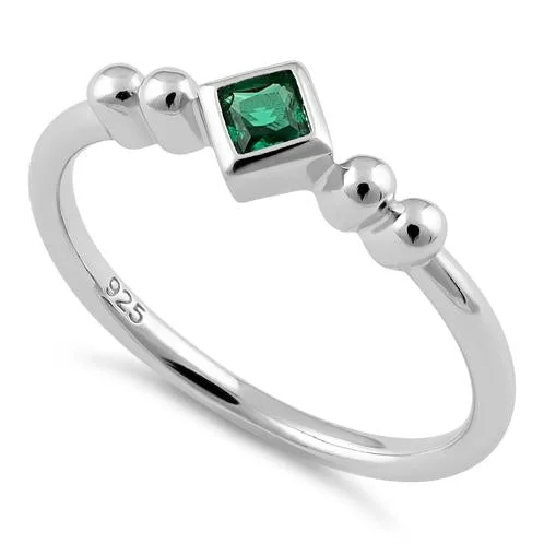 Sterling Silver Unique Square Emerald CZ Ring