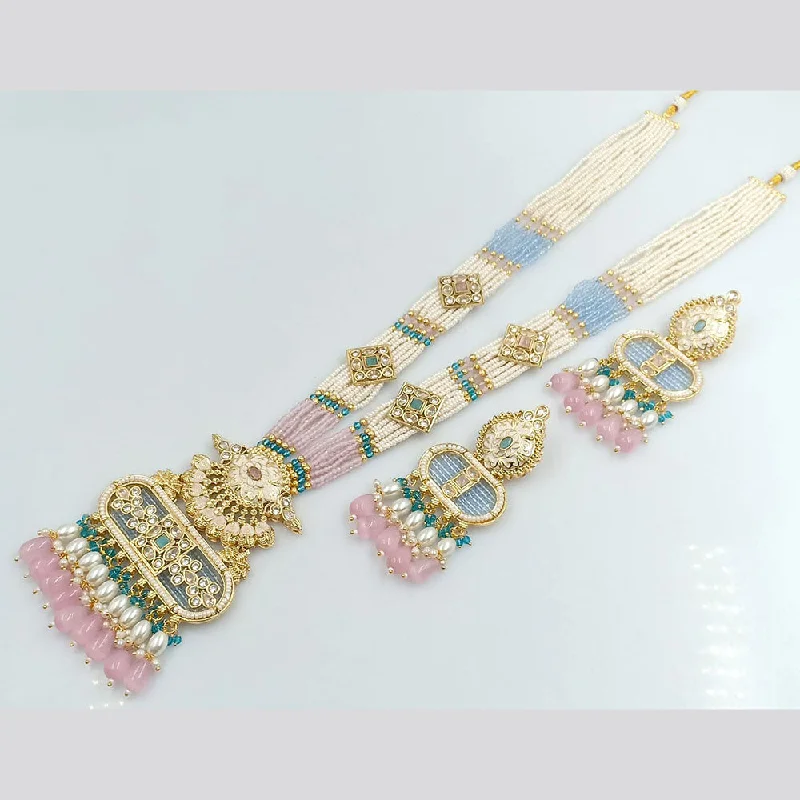 FS Collection Gold Plated Crystal Stone Long Necklace Set