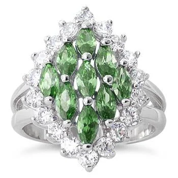 Sterling Silver Elegant Emerald Marquise Cut CZ Ring