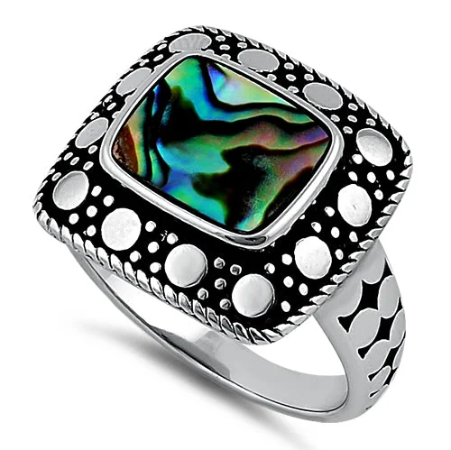 Sterling Silver Unique Square Abalone Ring