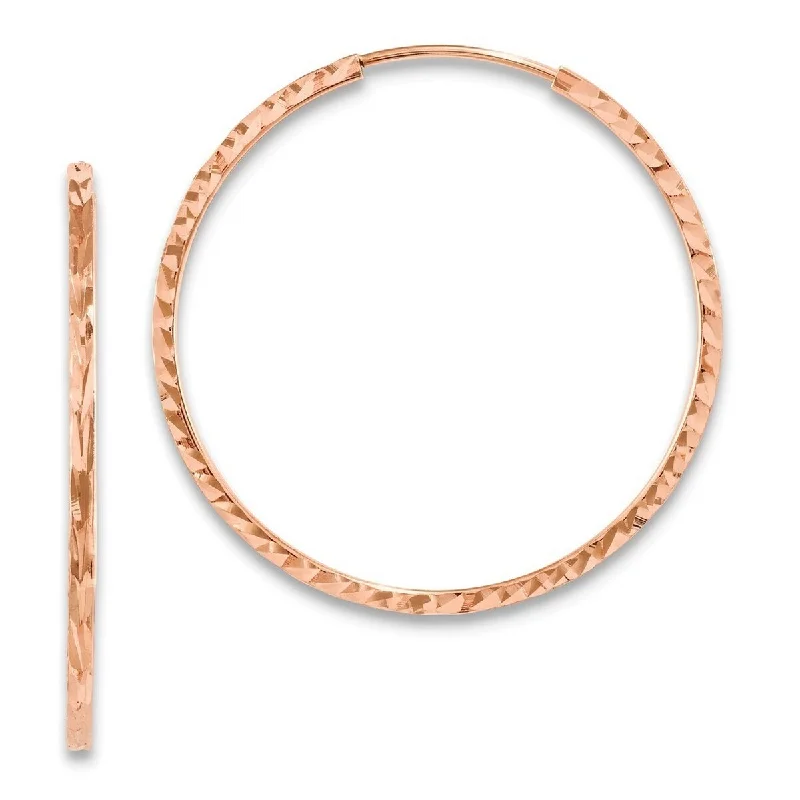 Curata 14k Rose Gold Sparkle Cut Square Tube Endless Hoop Earrings - 29.5x30mm Wide 1.5mm Thick