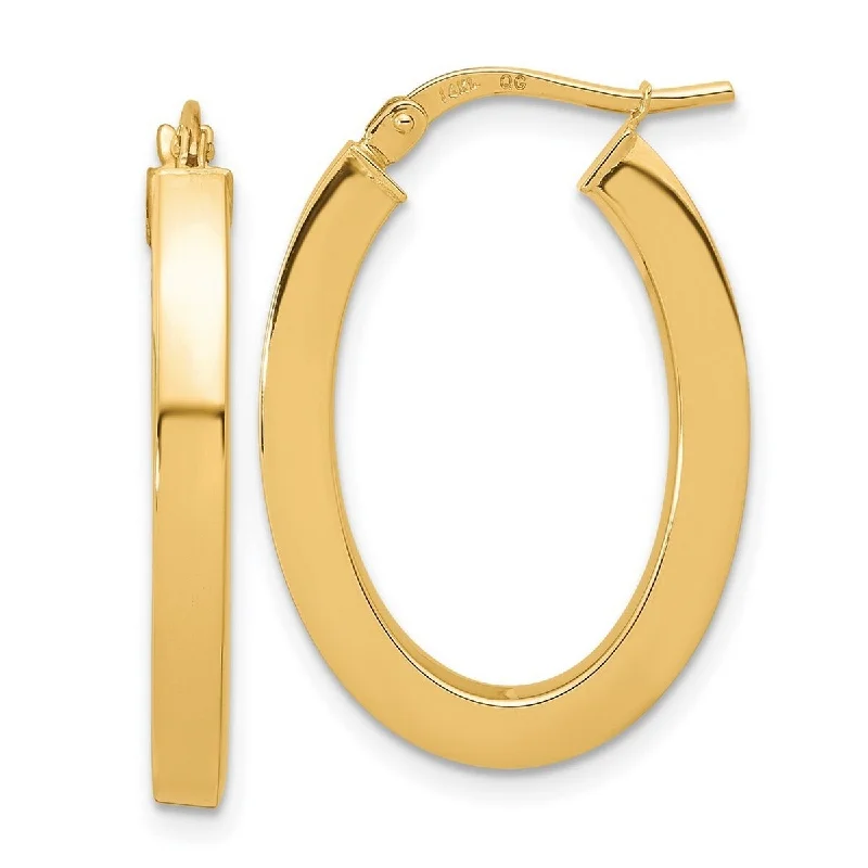 14k Yellow Gold Polished Square Tube 23x3mm Oval Hoop Earrings