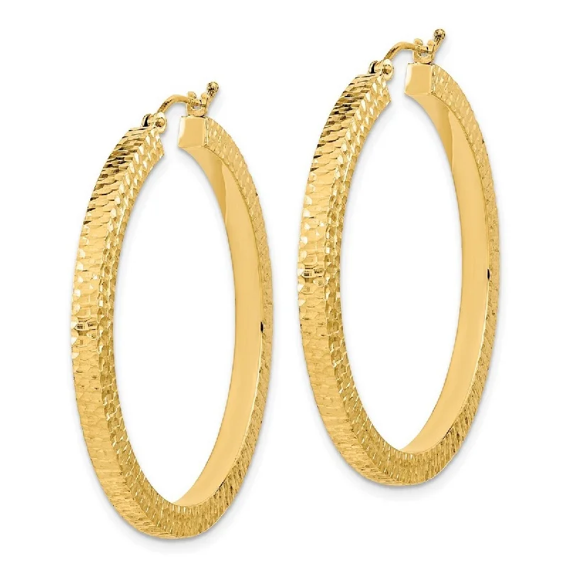 Curata 14k Yellow Gold Polished and Hammered 40.64x3mm Hoop Earrings