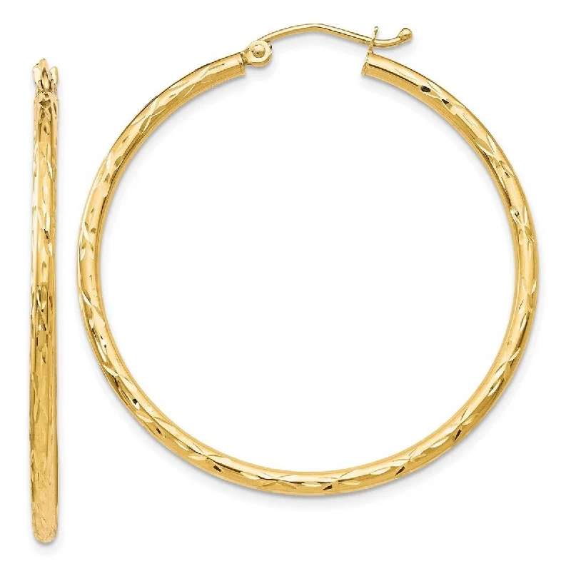 Curata 10k Yellow Gold Textured 2x42mm Large Hinged Hoop Earrings