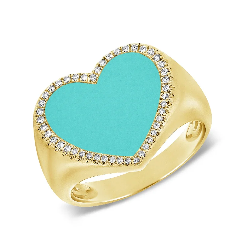 Joelle Heart Turquoise & Diamond Ring 14K 0.11 Cttw Yellow Gold Ring Size 5.75