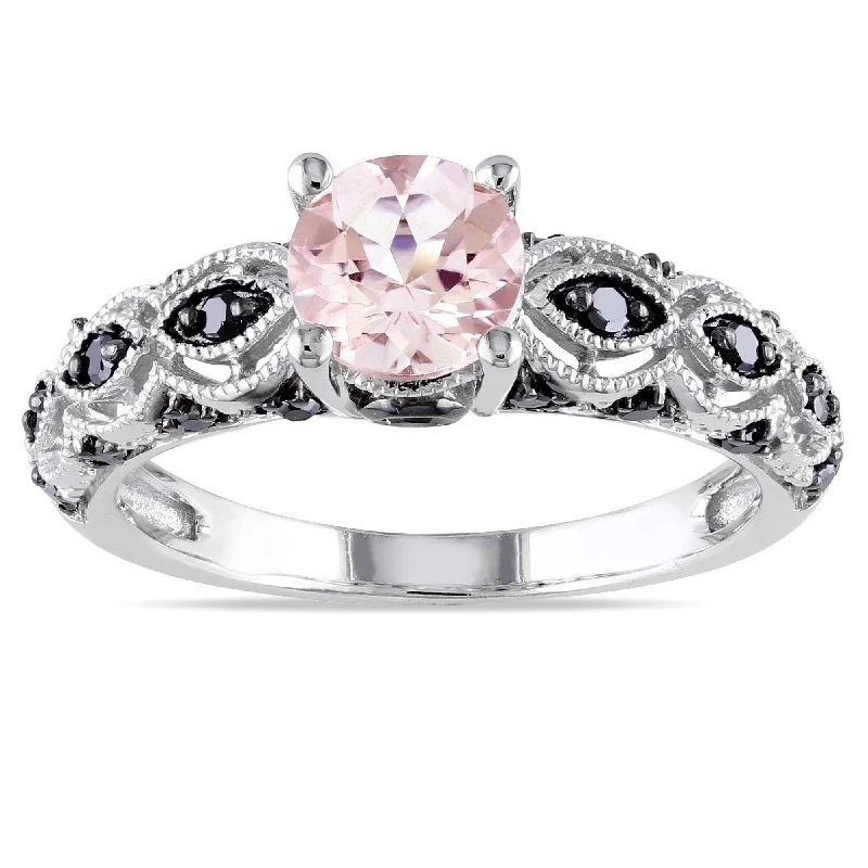 Miadora 10k White Gold Morganite and 1/4ct TDW Black Diamond Ring - Pink