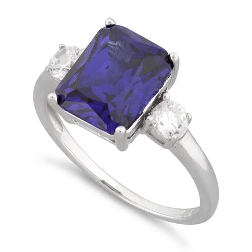 Sterling Silver Triple Rectangular Tanzanite CZ Ring