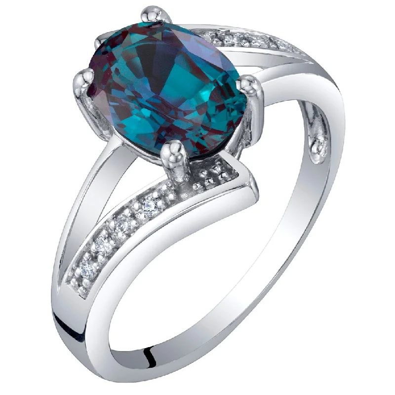 14k White Gold 1.54ct Created Alexandrite and Diamond Ring