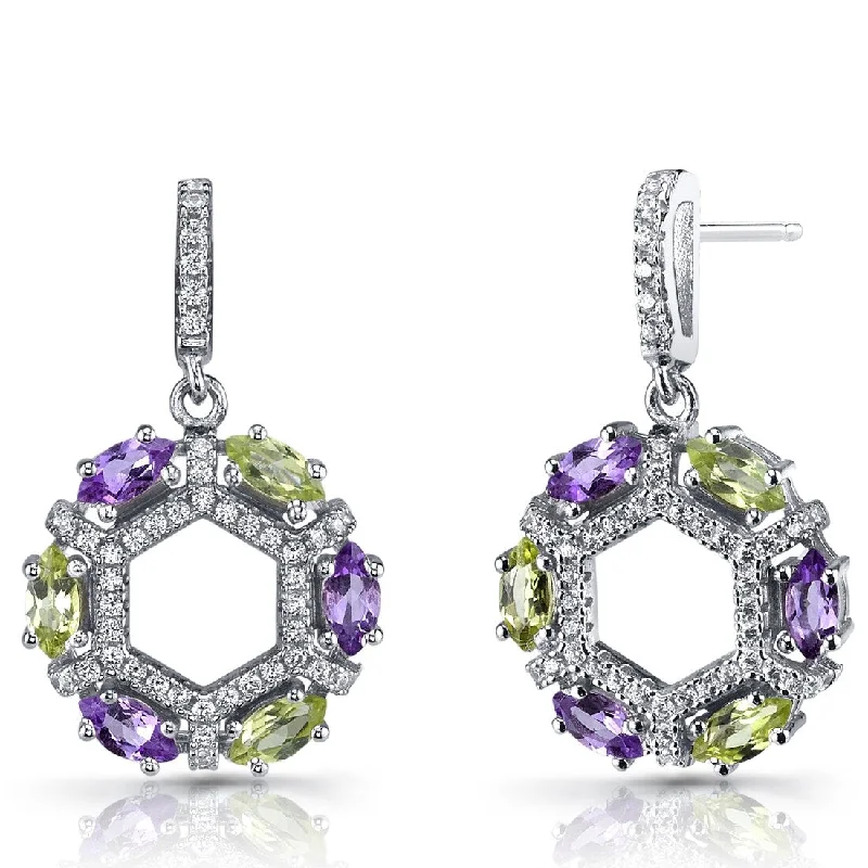 Sterling Silver 0.6ct Amethyst Marquise Dangling Earrings