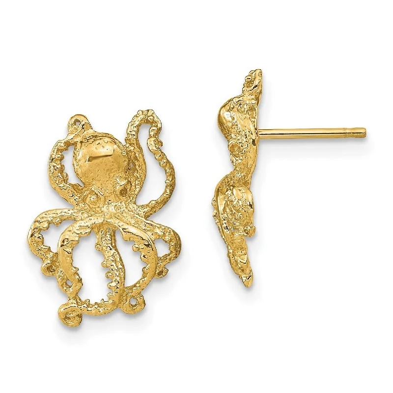 Curata 14k Yellow Gold Polished Octopus Post Earrings - 16.6x11.2mm Wide Jewelry Gifts for Women