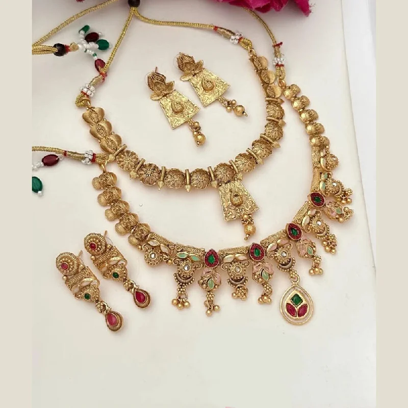 FS Collection Gold Plated Pota Stone Double Necklace Set