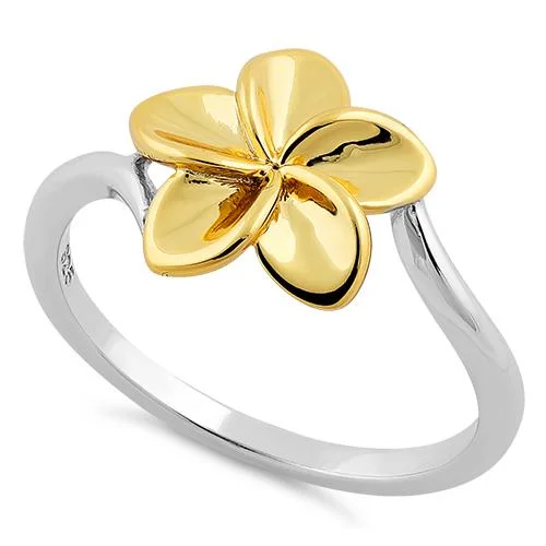 Sterling Silver Two Tone Gold Plated Plumeria Ring