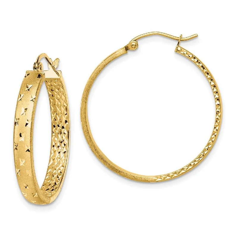 Curata 14k Yellow Gold Polished and Sparkle Cut In Out Hoop Earrings