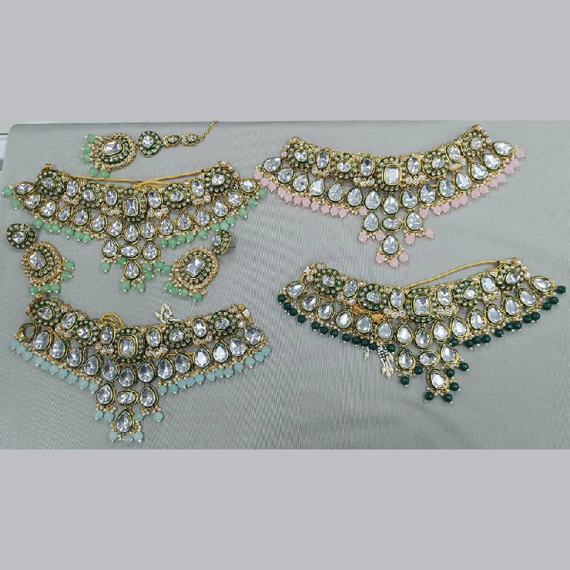 Rani Sati Jewels Gold Plated Kundan And Pearl Choker Necklace Set