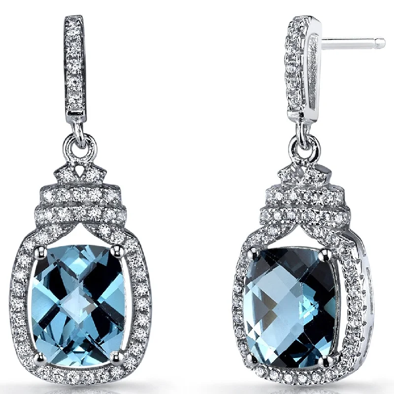 Sterling Silver 4.5ct London Blue Topaz Cushion Dangling Earrings