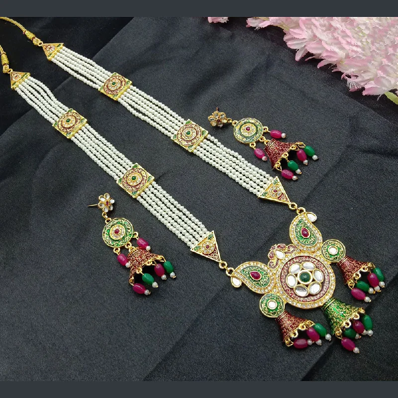 SP Jewellery Gold Plated Kundan Stone And Pearl Long Necklace Set