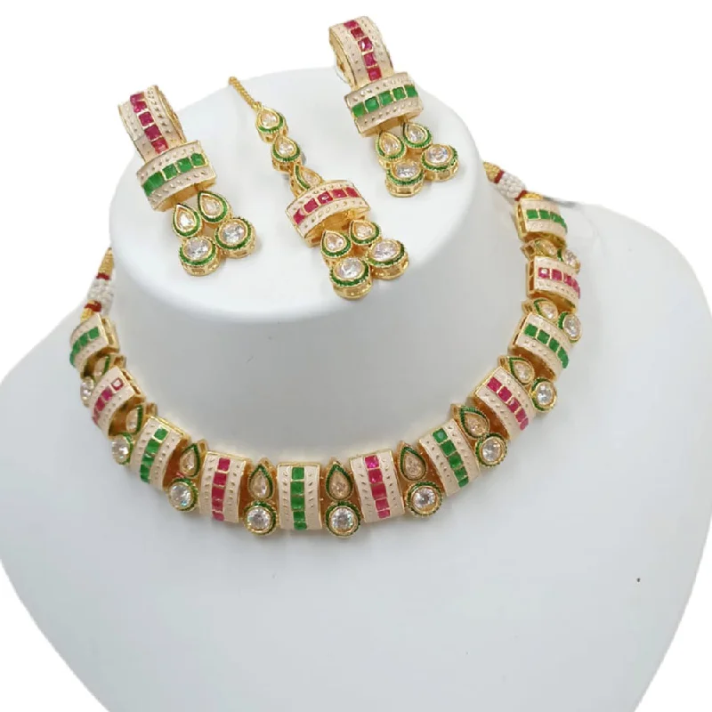 Padmawati Bangles Gold Plated Crystal Stone And Meenakari Choker Necklace Set