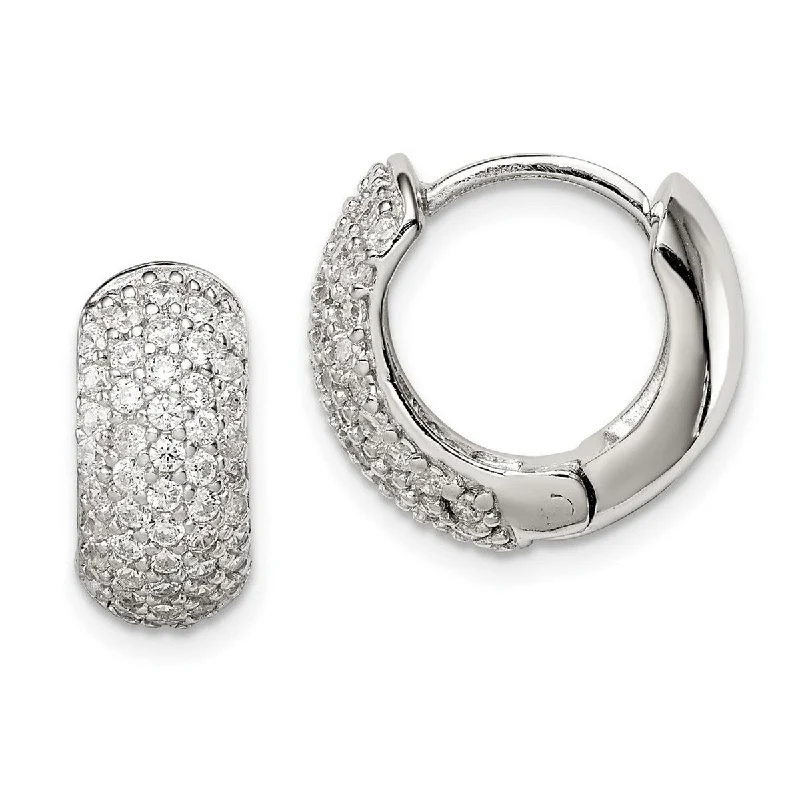 Curata 925 Sterling Silver Solid Polished CZ Cubic Zirconia 16x8mm Hinged Hoop Earrings