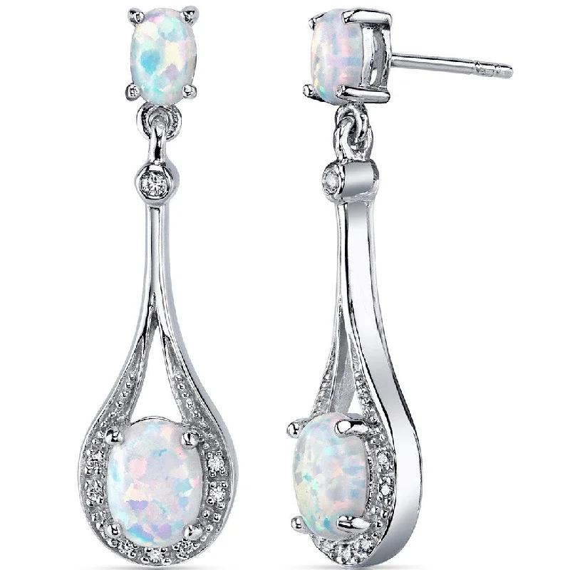 Sterling Silver 3.5ct Created Opal Oval Dangling Earrings