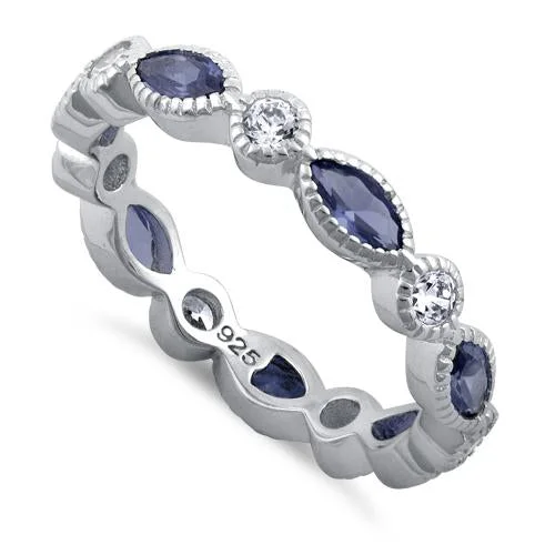 Sterling Silver Round & Marquise Tanzanite CZ Eternity Ring