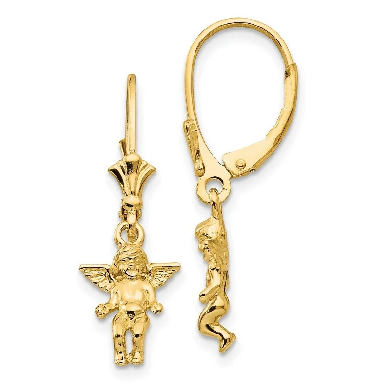 Curata 14k Yellow Gold 3 d Mini Cherub Angel Leverback Earrings 25.6mm long