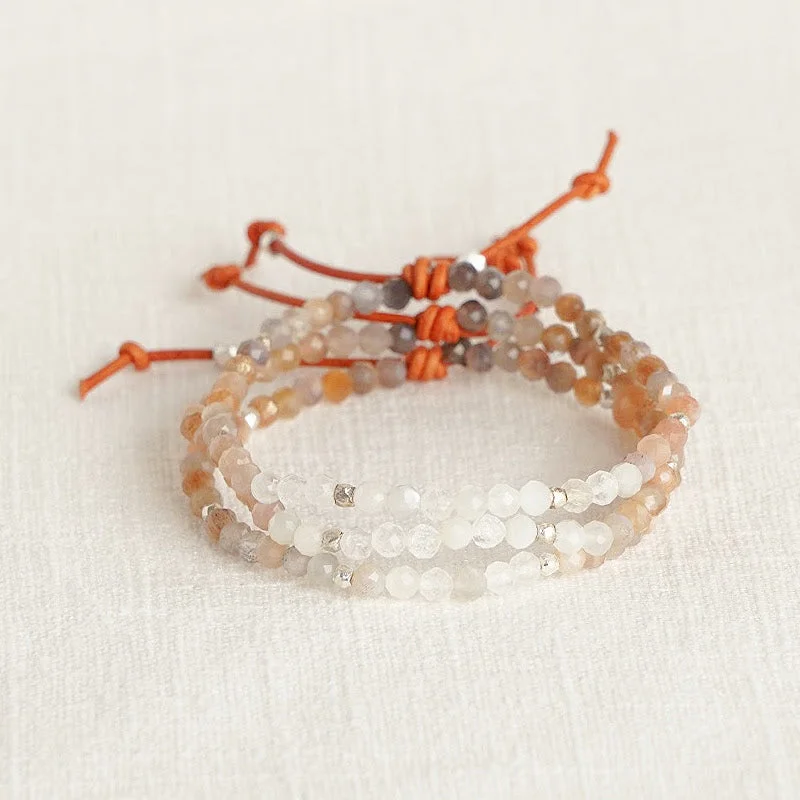 Tiny Mantras Bracelet - Peach Moonstone | Daily Intention Bracelet