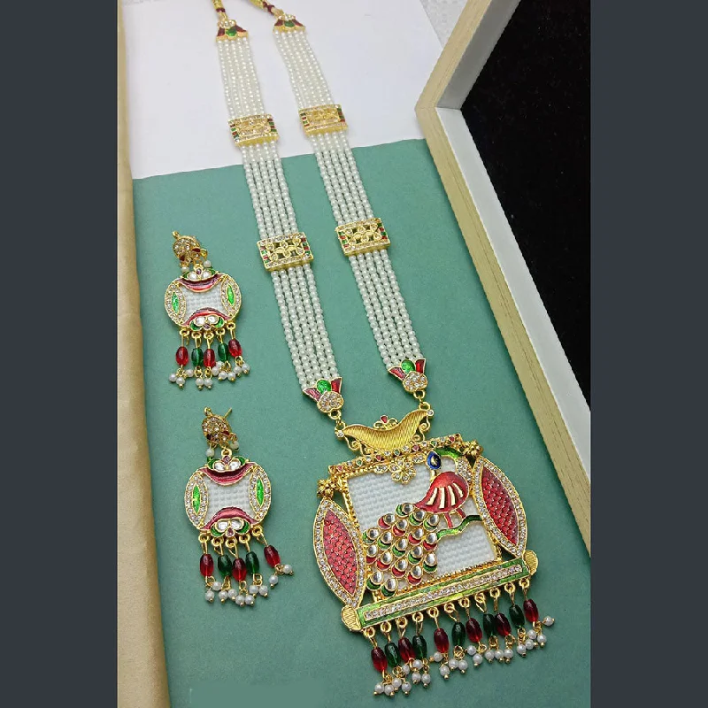 SP Jewellery Gold Plated Kundan Stone And Pearl Long Necklace Set