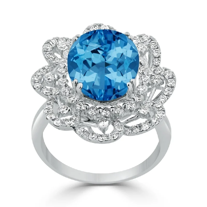 Auriya 8 7/8ct Oval-cut Blue Topaz Halo Diamond Ring 1 1/5ctw 18K Gold