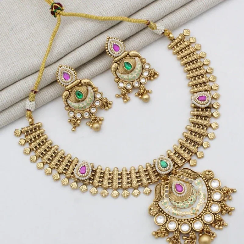 Manisha Jewellery Gold Plated Kundan Stone And Meenakari Necklace Set