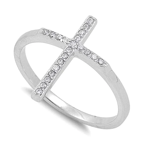 Sterling Silver Cross CZ Ring