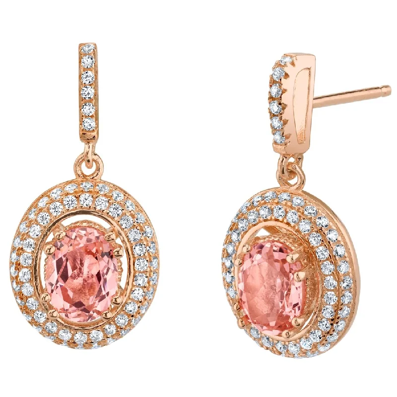 Rose-tone Sterling Silver 2ct Simulated Morganite Oval Dangling Earrings