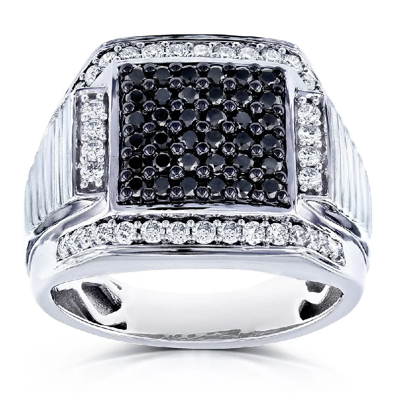 Annello by Kobelli 10k White Gold 1ct TDW Men's Diamond Ring - Black