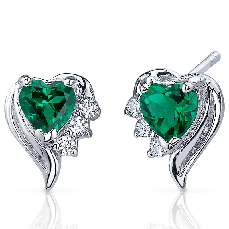 Sterling Silver 1ct Simulated Emerald Heart Stud Earrings