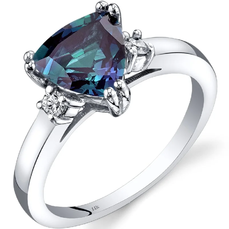 14k White Gold 2ct Created Alexandrite and Diamond Ring