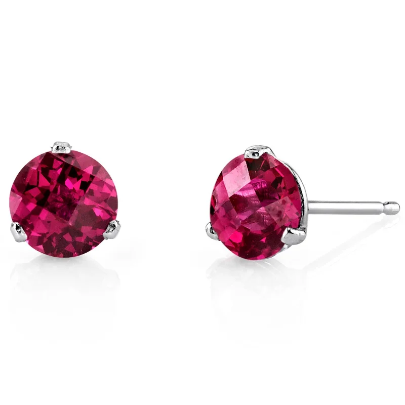 14k White Gold Ruby Stud Earrings 2.21ct Round Shape