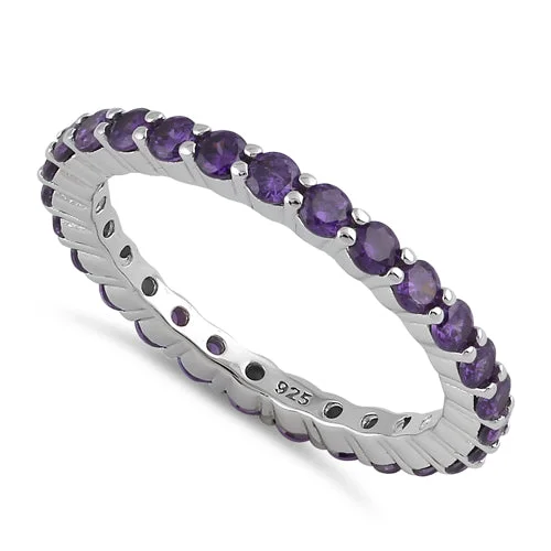 Sterling Silver Eternity Amethyst CZ Ring