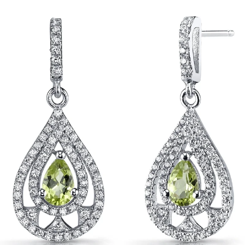 Sterling Silver 1ct Peridot Pear Dangling Earrings