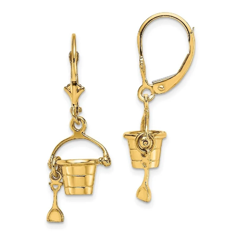 Curata 14k Yellow Gold 3 d Beach Bucket With Shovel Leverback Earrings 27.2x11.15mm