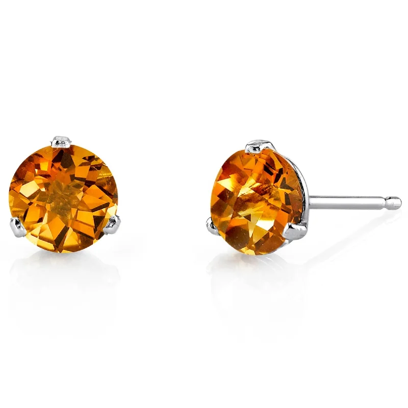 14k White Gold Citrine Stud Earrings 1.63ct Round Shape